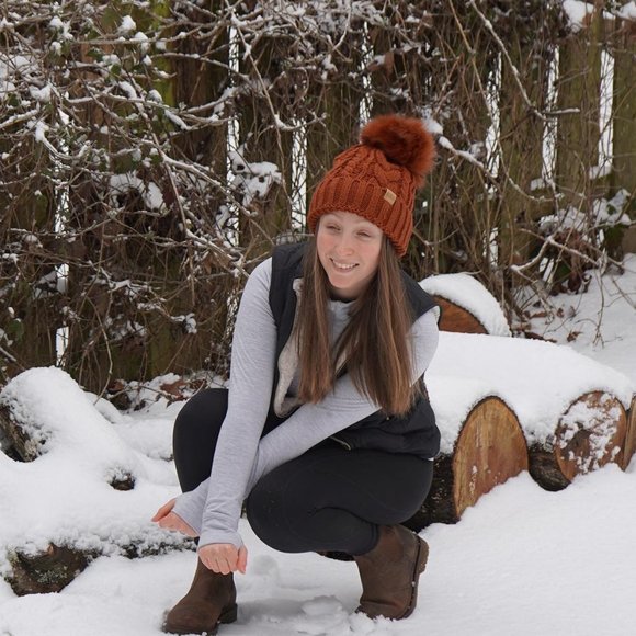 Womens Winter Warm Fleece Lined Knitted Soft Ski Cuff Beanie Hat with Pom Pom - Picture 7 of 8